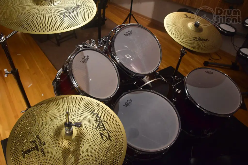 Silent Drum Kit With Zildjian L80 Cymbals and Silent Stroke Heads Contrast Lighting