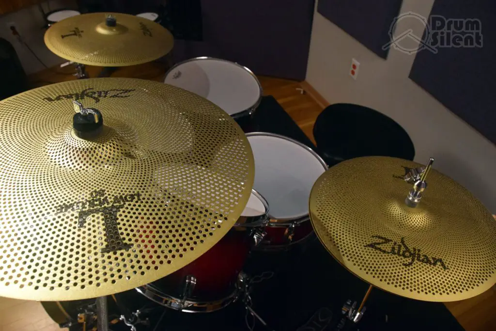 Silent Drum Kit With Zildjian L80 Cymbals and Silent Stroke Heads From Left Side