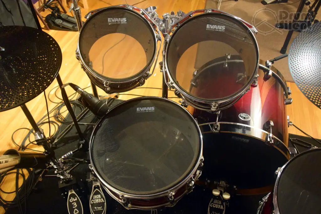 Evans dB Zero Drum Heads Behind Kit Snare Focus